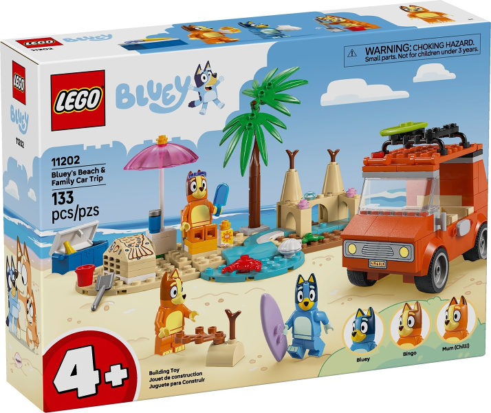 Viagem de carro em família e praia de Bluey